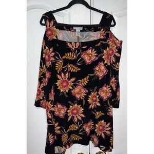CATHERINES Women Top Blouse Cold Shoulder 3/4 Sleeve Floral Plus 3X 26/28 W
